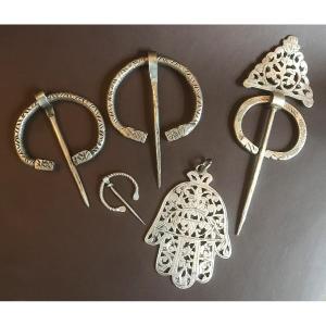 Collection Of Ethnic Jewelry Including Several Fibulae, Silver, Tunisia, Late 19th-early 20th Century