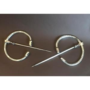 Pair Of Antique Silver Fibulae, Tunisia, Late 19th-early 20th Century