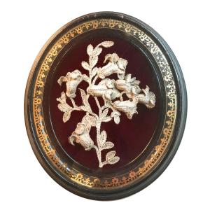 Floral Composition In Relief, Lace In A Napoleon III Frame