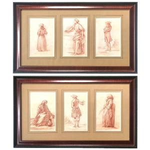 Six Studies Of Figures Drawn In Red Chalk, France, 18th Century