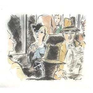 In The Subway, Watercolor Drawing, André Dignimont (1891-1965)
