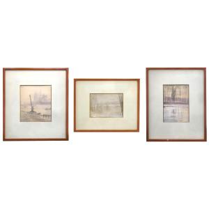 Pierre-albert Leroux (1890-1959), View Of Notre-dame In Paris, Two Winter Views Of A Pond