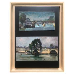 André Lucas (1906-2007), The Seine In Paris, Passerelle Des Arts And The Pont Neuf