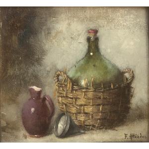 Antoine-ferdinand Attendu (1845-1917), Still Life With Demijohn