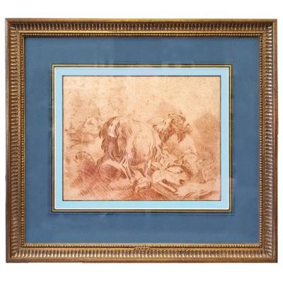 Jean-baptiste Huet (1745-1811), Goats, Red Chalk Drawing, 18th Century