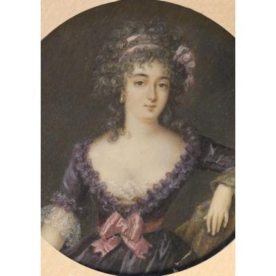 Portrait Of A Woman, Miniature On Ivory, End Of The 18th Century.