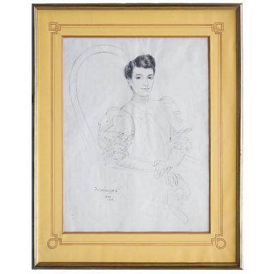 David Ossipovitch Widhopff (1867-1933), Portrait Of Woman, Drawing, 1906