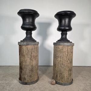 Pair Of 19th-century Cast Iron Urns , Louis XIV Style