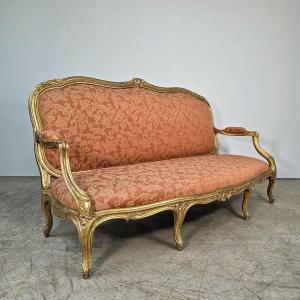 Large Gilt Sofa From The Napoleon III Period In The Louis XV Style 