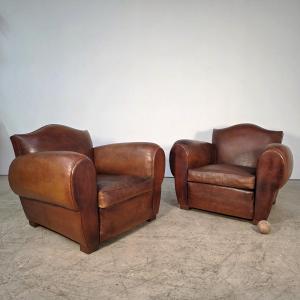 Pair Of Leather Club Chairs