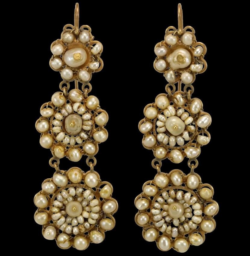 Orecchini antichi in oro e perle-photo-2