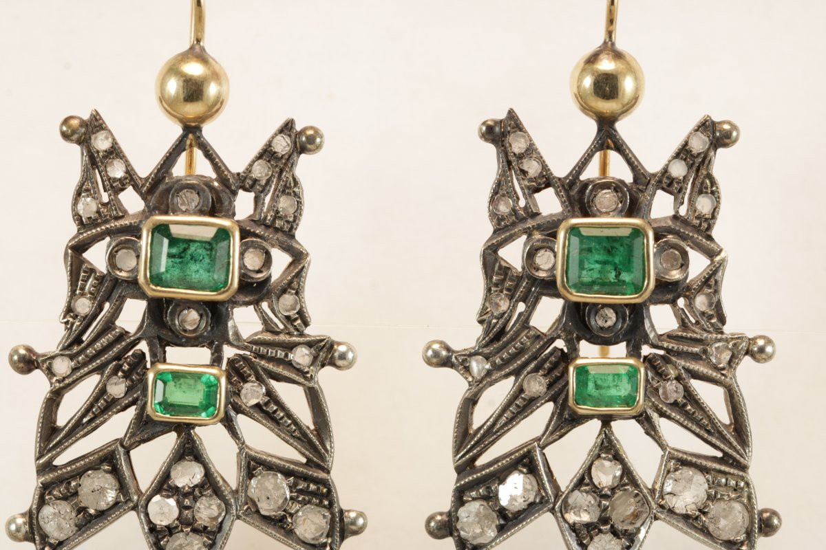 Orecchini catalani antichi oro,smeraldi e diamanti-photo-4