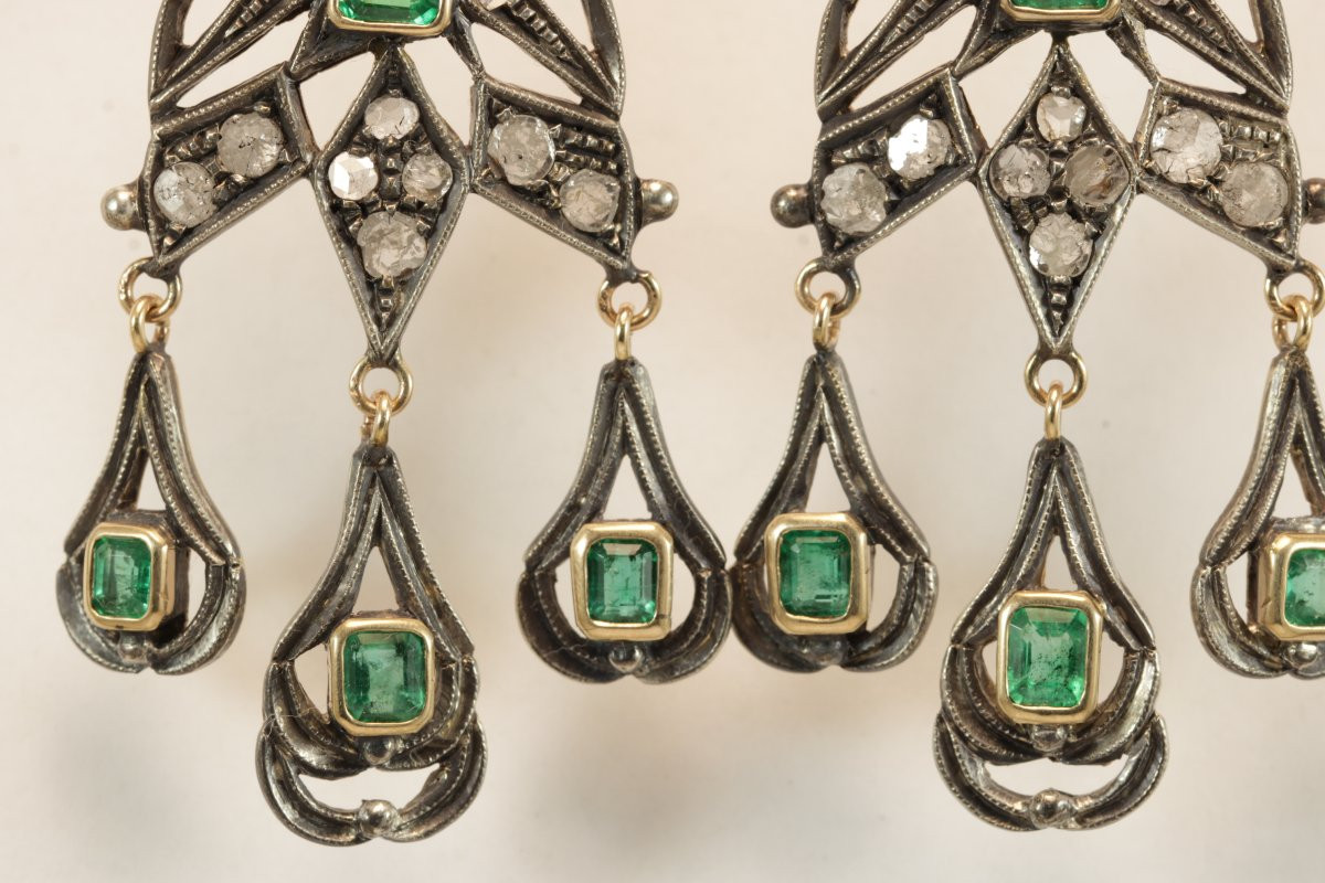Orecchini catalani antichi oro,smeraldi e diamanti-photo-1