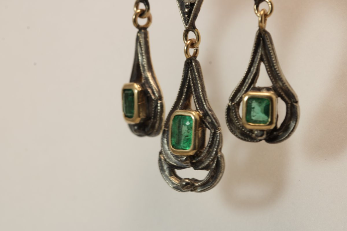 Orecchini catalani antichi oro,smeraldi e diamanti-photo-2