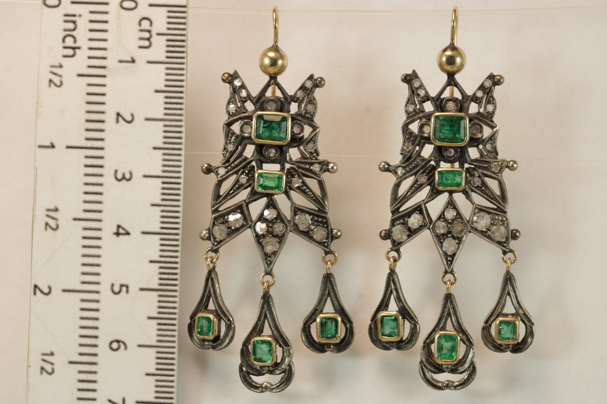 Orecchini catalani antichi oro,smeraldi e diamanti-photo-5
