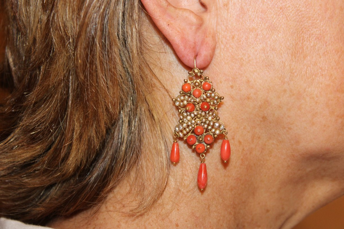 Orecchini in oro corallo e perle-photo-5