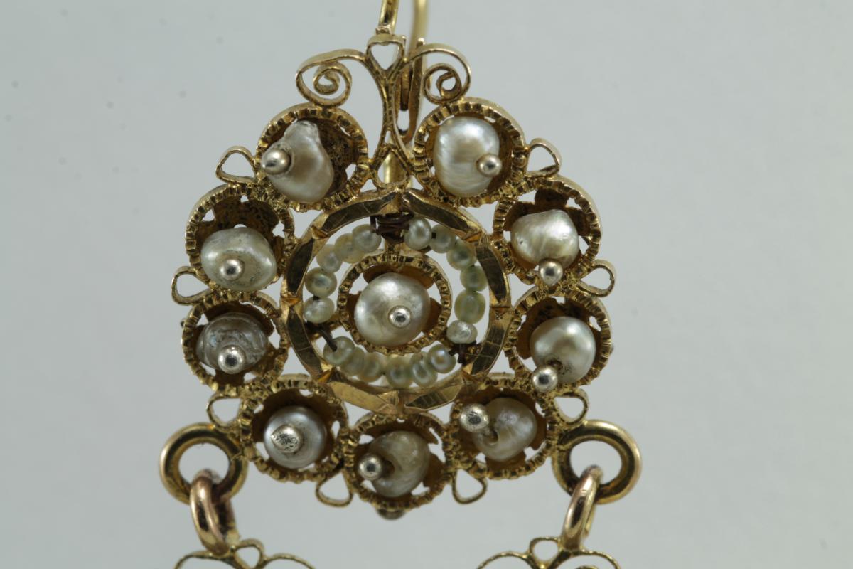Boucles d'Oreilles Anciennes Or Filigrane Perles Fines-photo-4