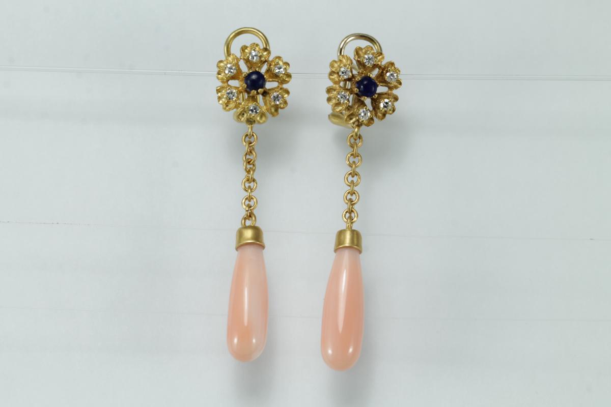 Boucles d'Oreilles Vintage Or Corail Diamants