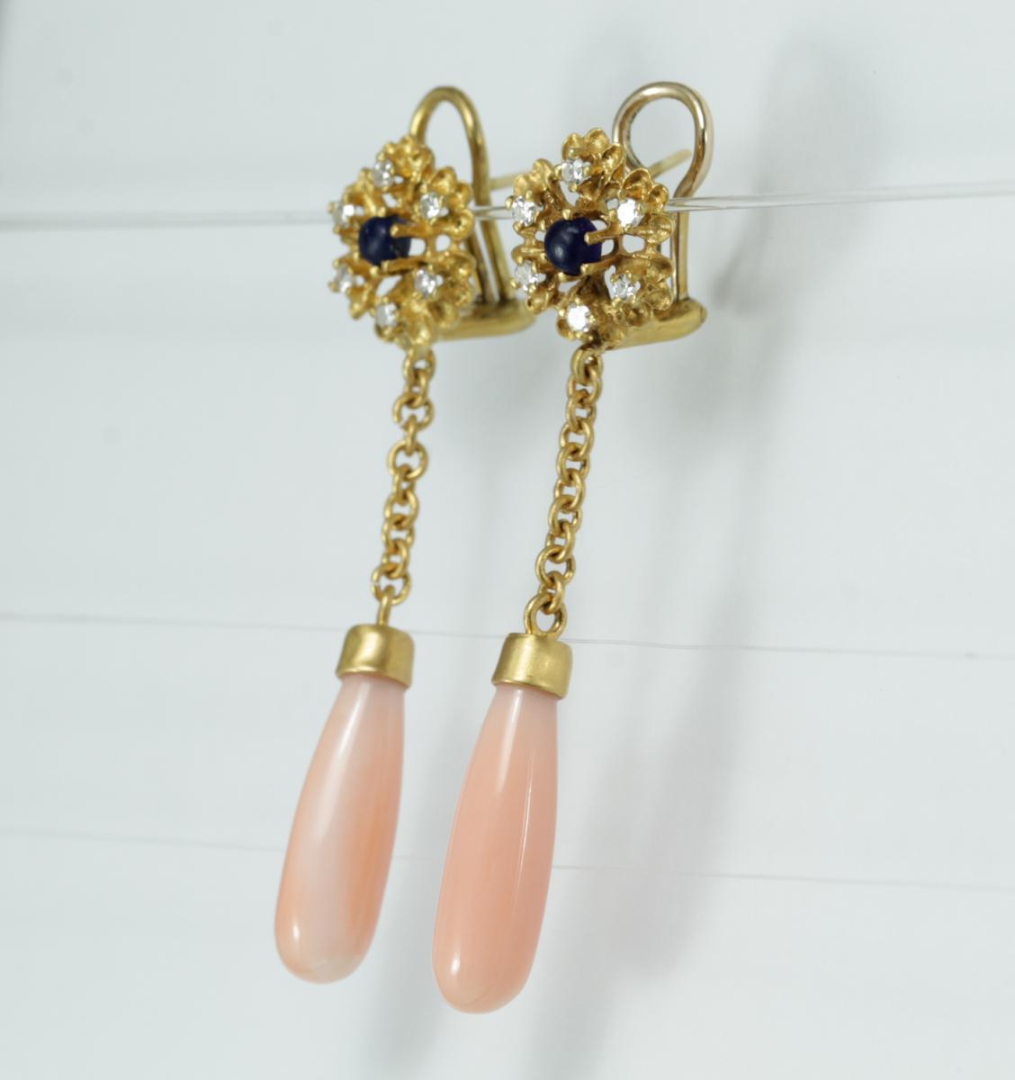 Boucles d'Oreilles Vintage Or Corail Diamants-photo-3