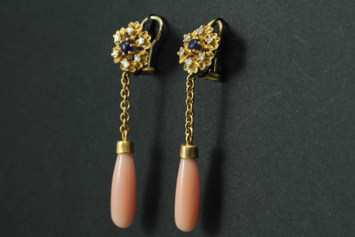 Boucles d'Oreilles Vintage Or Corail Diamants-photo-4