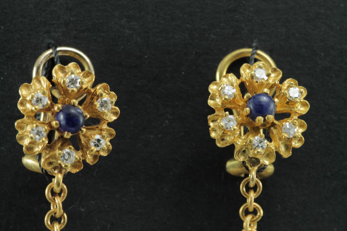 Boucles d'Oreilles Vintage Or Corail Diamants-photo-3