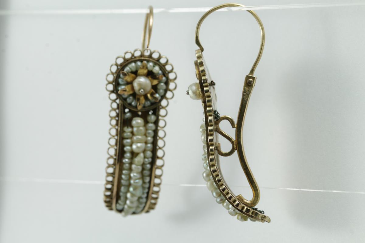 Boucles d'Oreilles Anciennes Or Perles Fines-photo-1