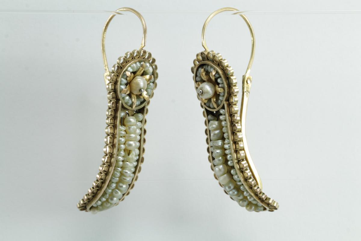 Boucles d'Oreilles Anciennes Or Perles Fines-photo-3