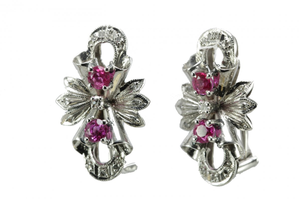 Boucles d'Oreilles Vintage Or Rubis Diamants-photo-2