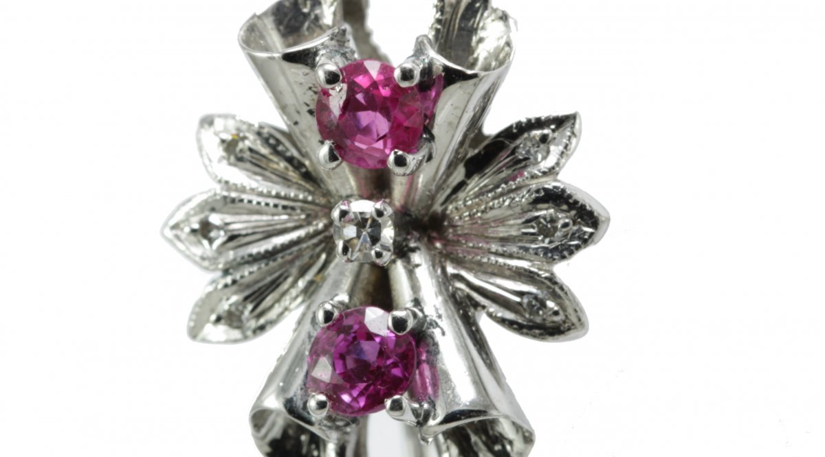 Boucles d'Oreilles Vintage Or Rubis Diamants-photo-1