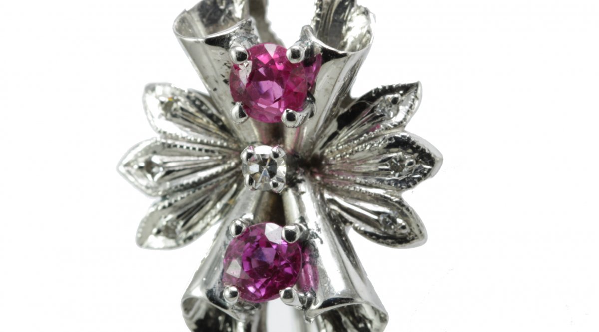 Boucles d'Oreilles Vintage Or Rubis Diamants-photo-1