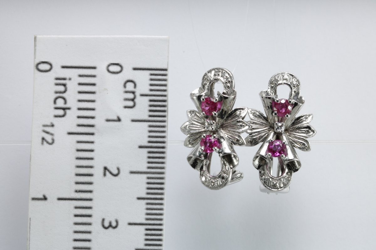 Boucles d'Oreilles Vintage Or Rubis Diamants-photo-4