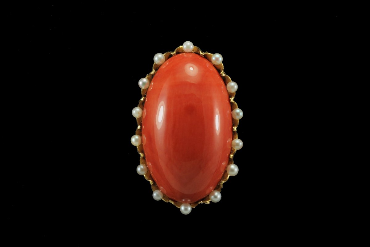 Broche Vintage Or Gros  Corail Rouge-photo-2