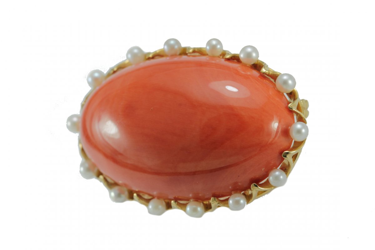 Broche Vintage Or Gros  Corail Rouge-photo-3