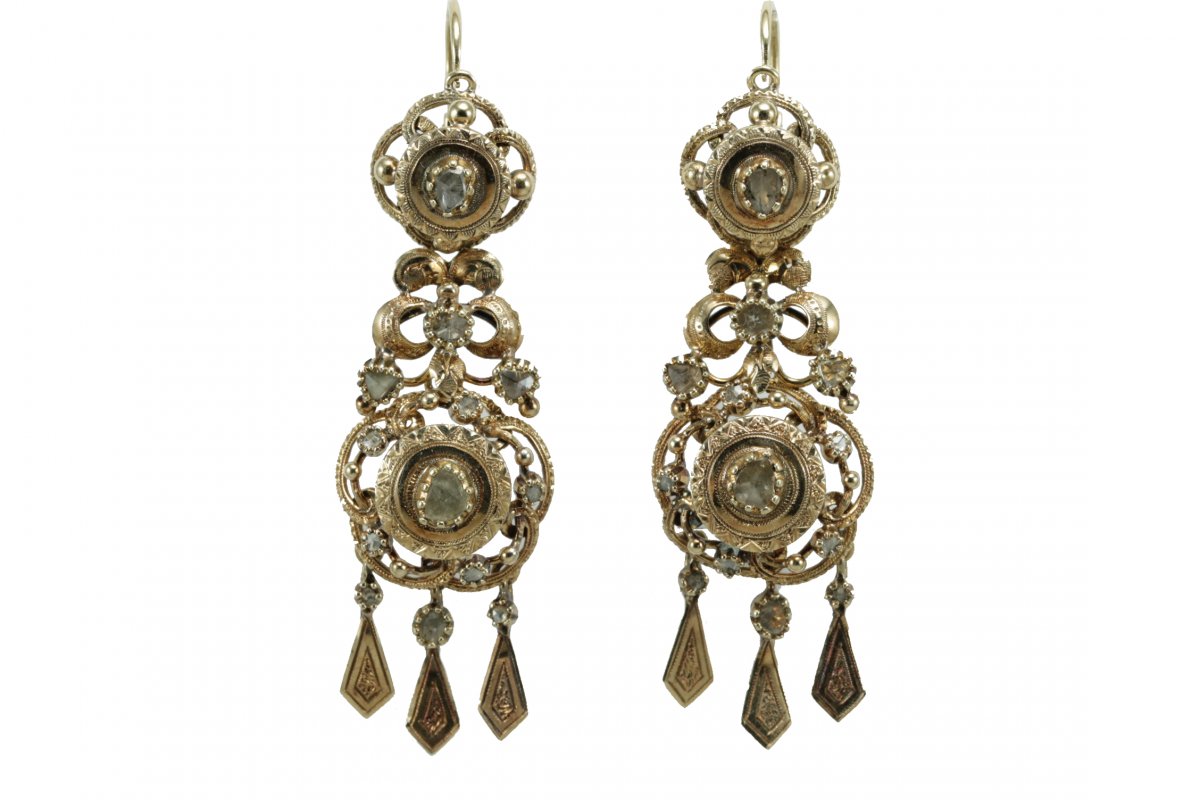 Boucles d'Oreilles Anciennes Or Diamants