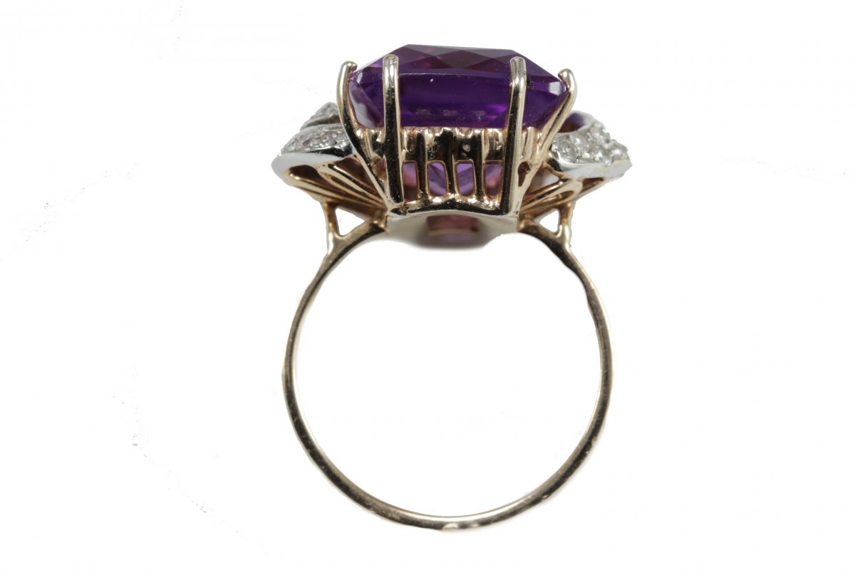 Bague Vintage Or Amethyste Diamant-photo-3