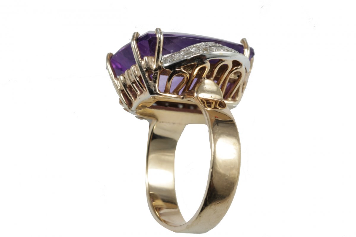 Bague Vintage Or Amethyste Diamant-photo-4