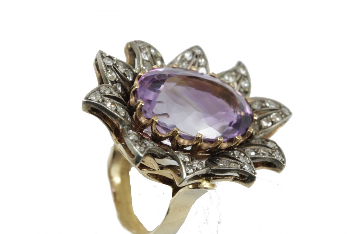 Bague Vintage Or Amethyste Diamant-photo-2