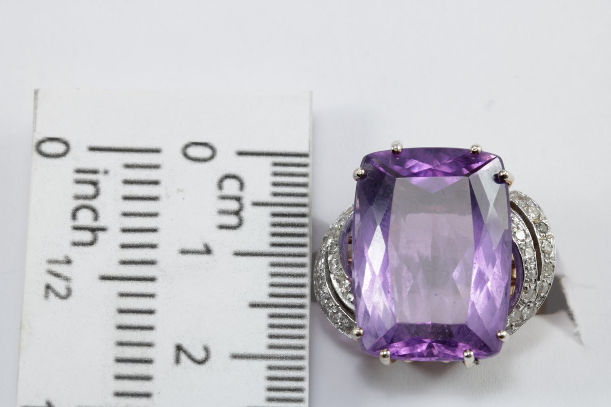 Bague Vintage Or Amethyste Diamant-photo-3