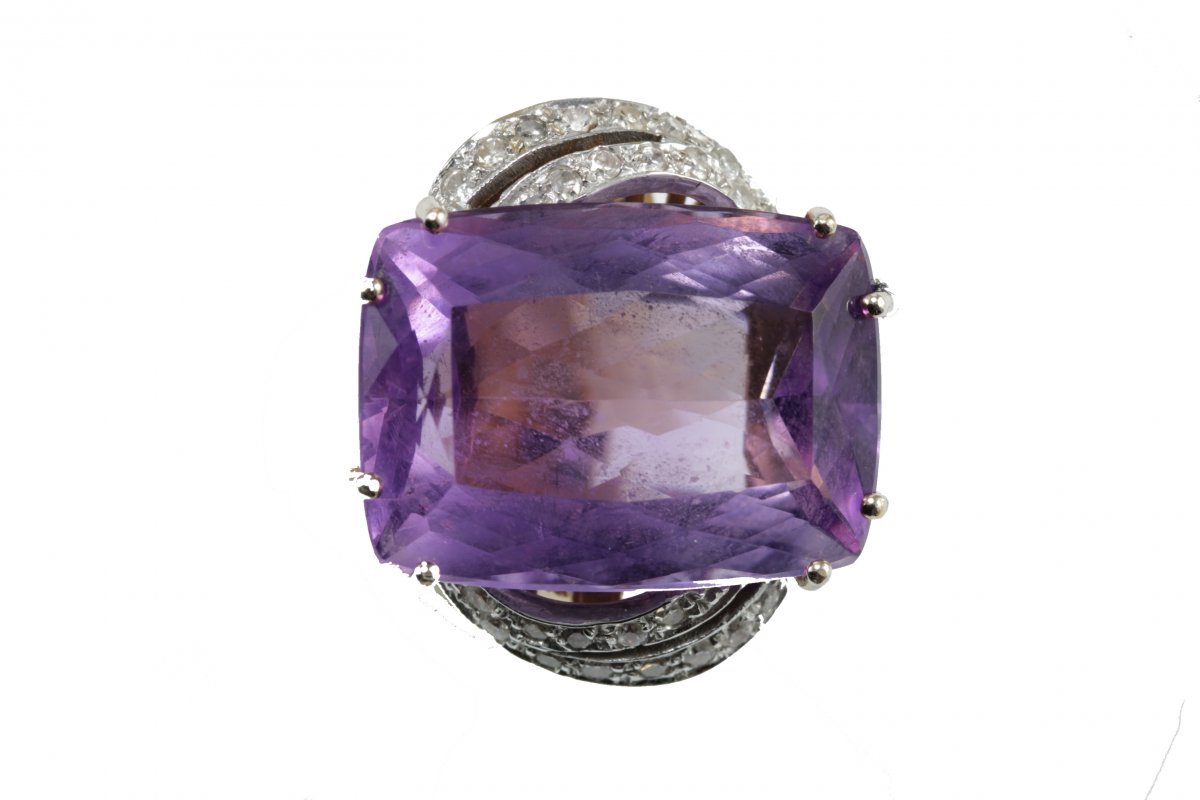 Bague Vintage Or Amethyste Diamant