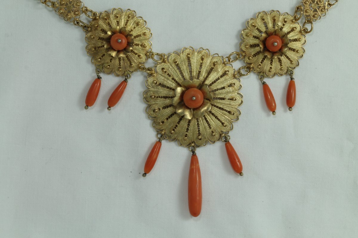 Collier Boucles d'Oreilles Anciennes Or Corail-photo-1