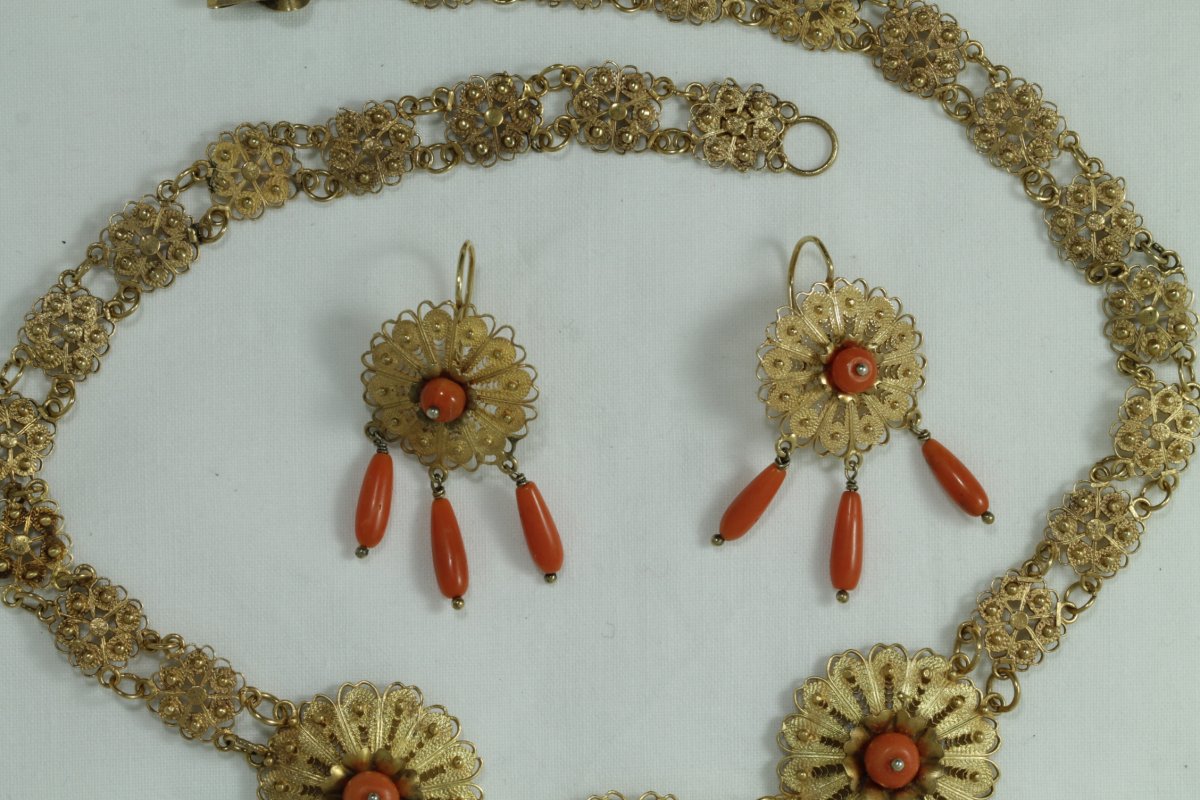 Collier Boucles d'Oreilles Anciennes Or Corail-photo-2