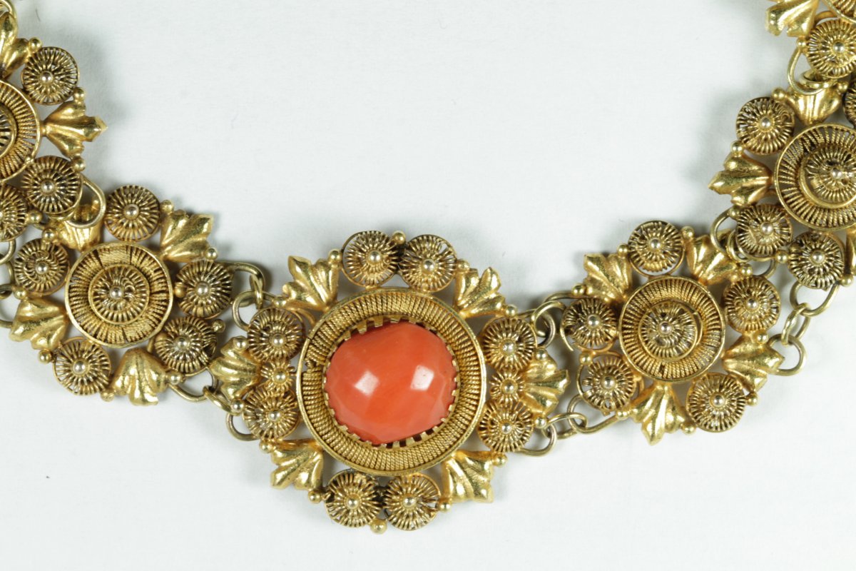 Bracelet Ancienne Or Cannetille Coral-photo-3