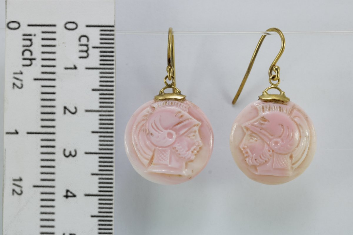 Boucles d'Oreilles Vintage Or Corail  Camee-photo-2