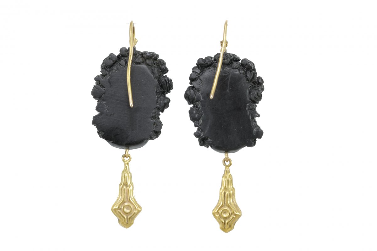 Boucles d'Oreilles Anciennes Or Onyx Camee-photo-1