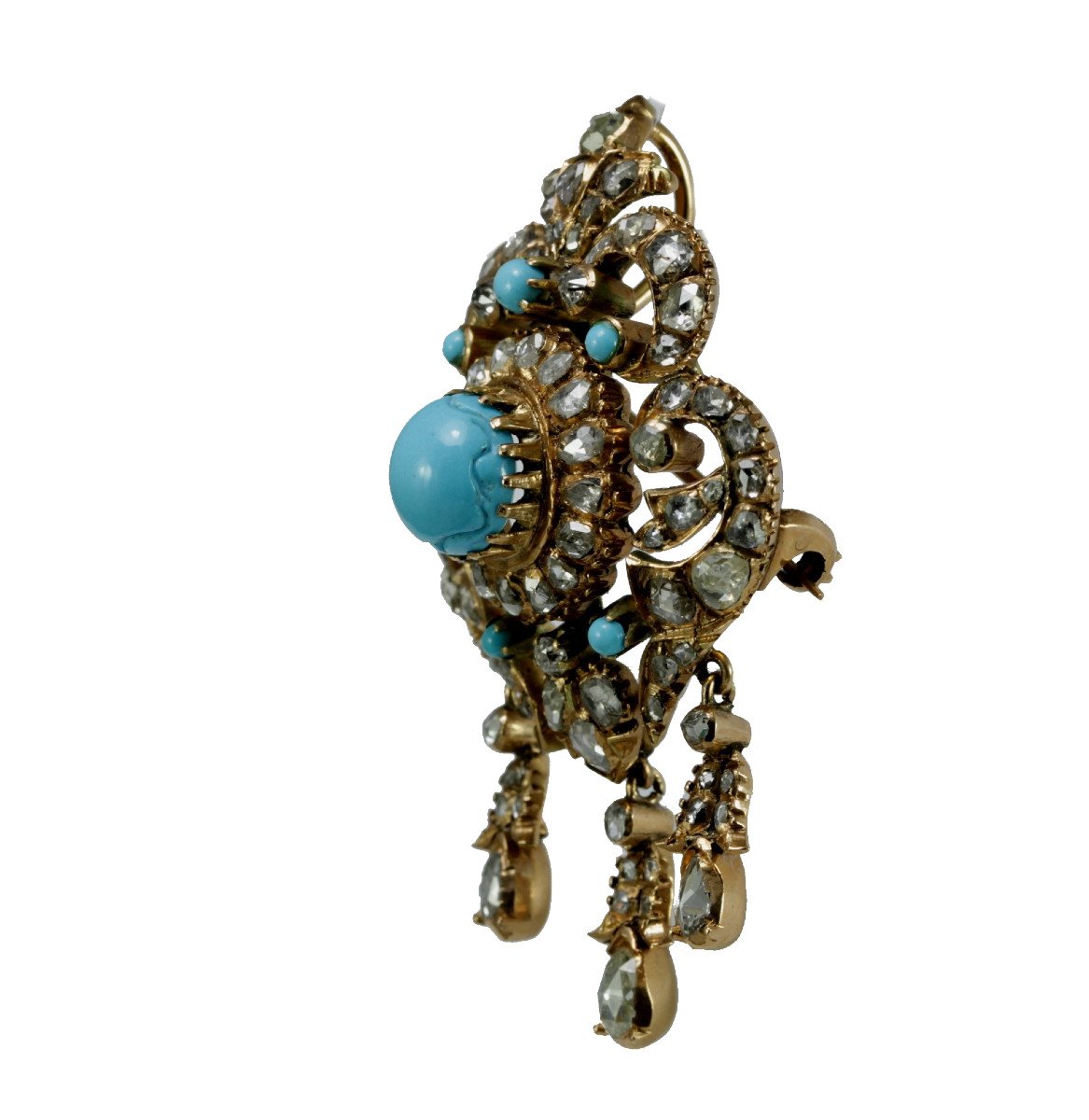 Broche Ancienne Or Diamants Turquoise-photo-2