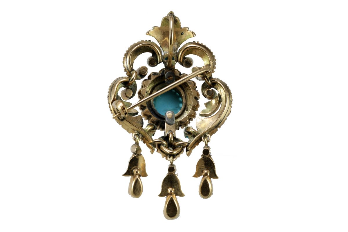 Broche Ancienne Or Diamants Turquoise-photo-1