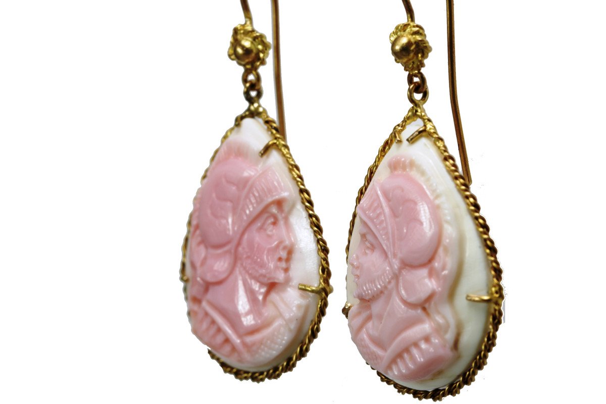 Boucles d'Oreilles Anciennes Or Corail  Camee-photo-2
