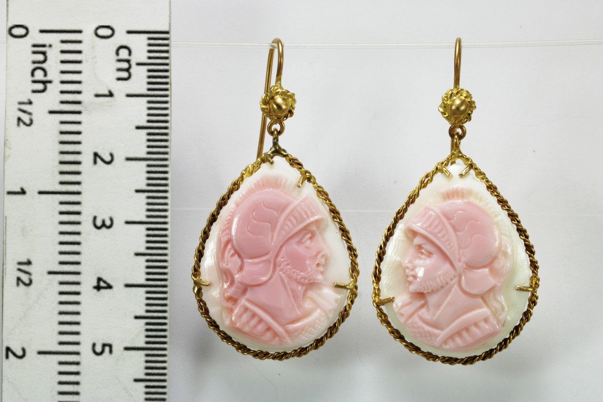 Boucles d'Oreilles Anciennes Or Corail  Camee-photo-2