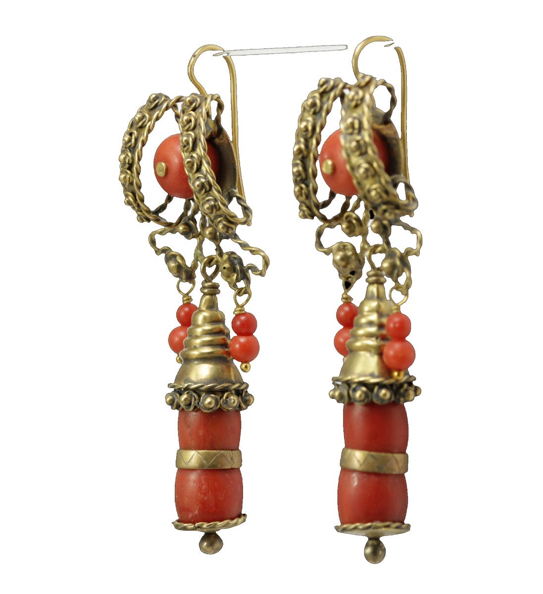 Boucles d'Oreilles Anciennes Or Corail  -photo-2