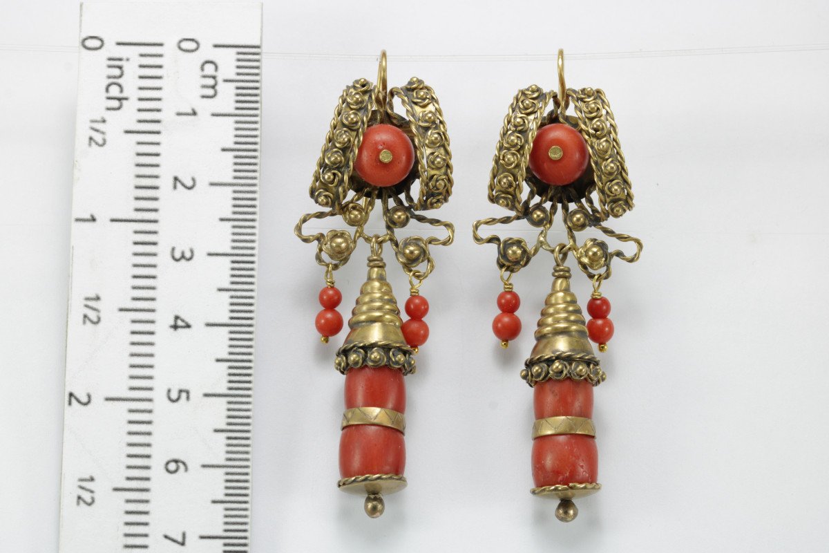 Boucles d'Oreilles Anciennes Or Corail  -photo-3